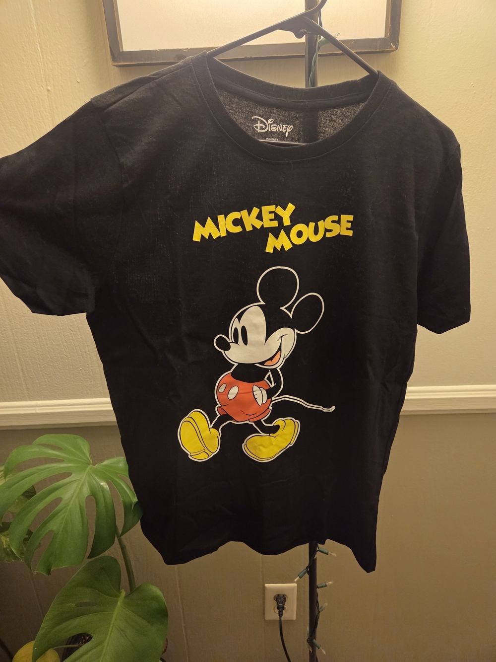 Disney Black Tee with Yellow Text and Red, Yellow Mickey Graphic